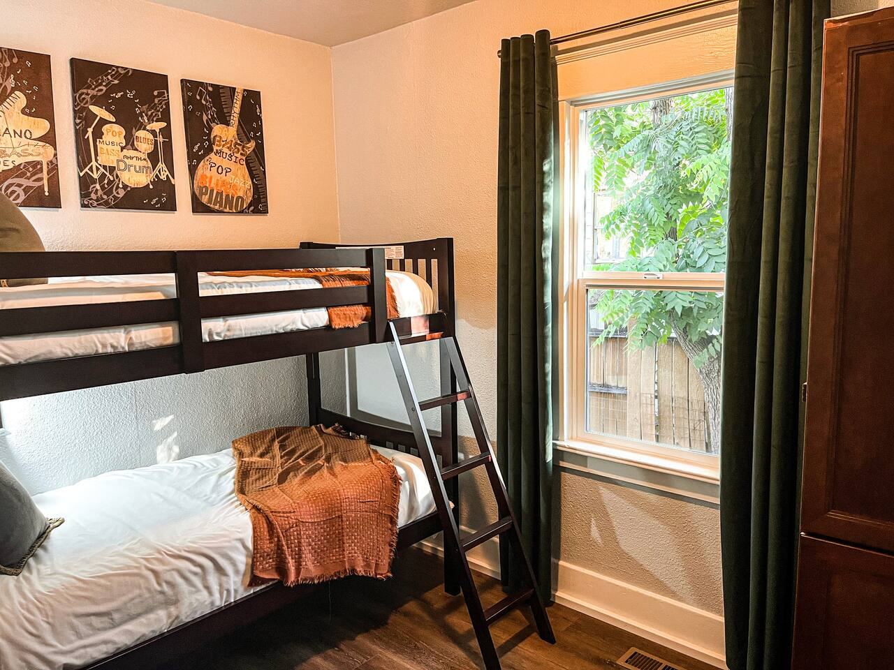 Bunk room with a twin-over-twin bunk bed