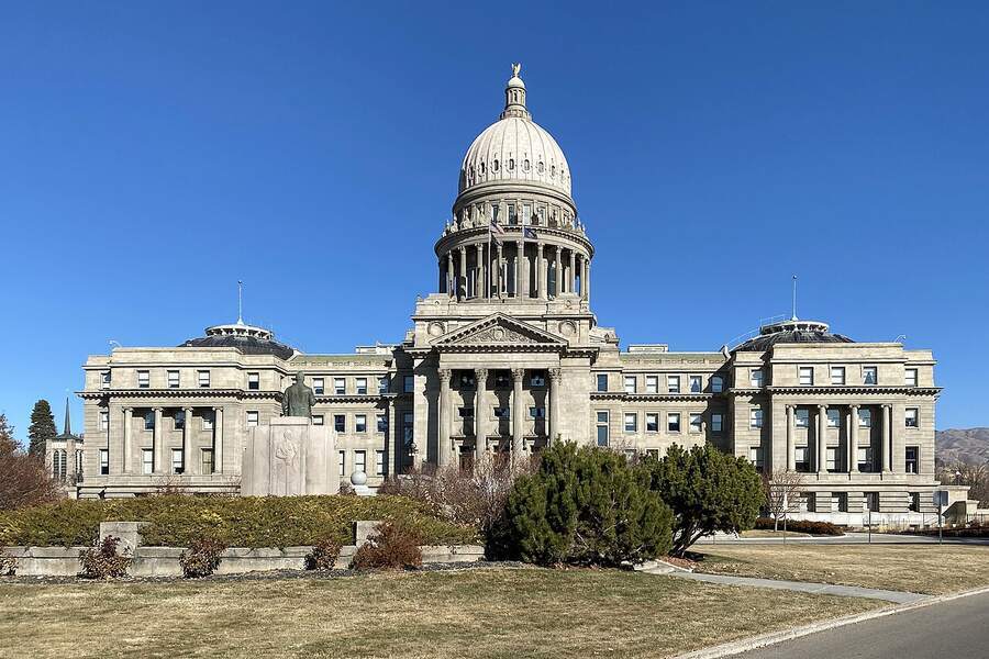 The domed Idaho State Capitol building in downtown Boise