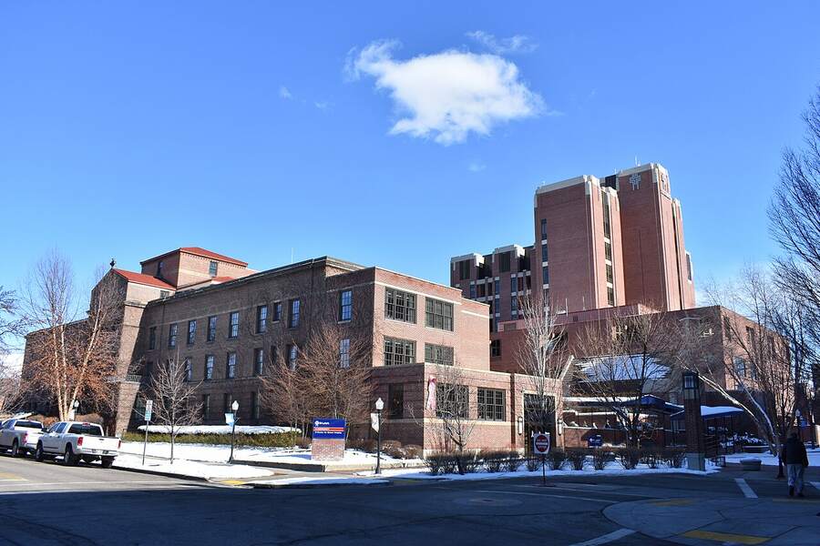 Brick buildings of St. Luke's Boise Medical Center on a clear winter day
