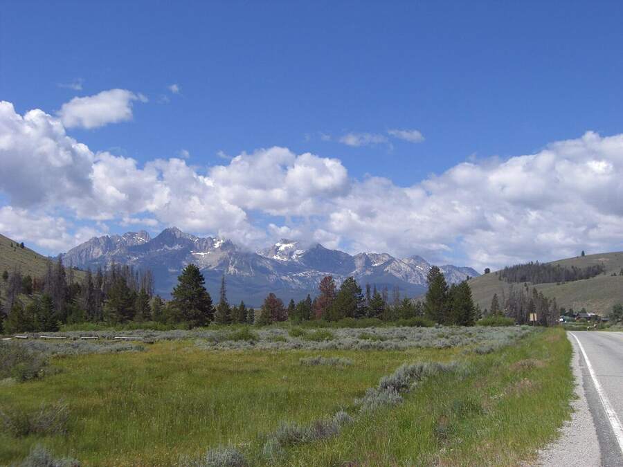 The Sawtooth Range rising over meadows west of Stanley