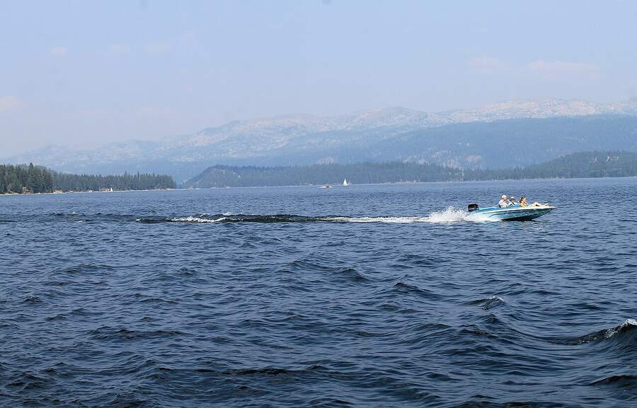 Boat crossing Payette Lake near McCall